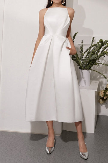 White Spaghetti Straps Midi Dress